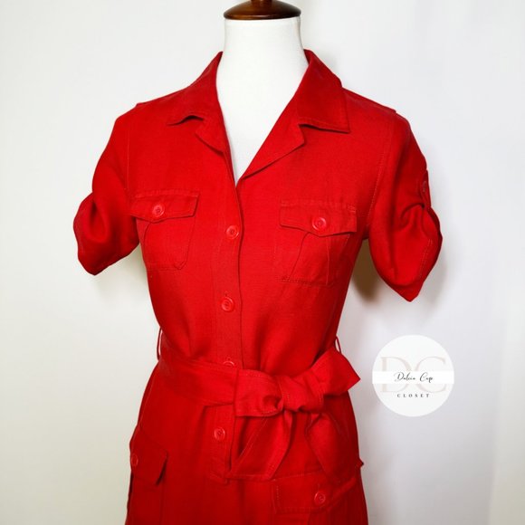 BANANA REPUBLIC Linen & Silk Red Shirt Mini Dress Size 0 - Picture 6 of 10